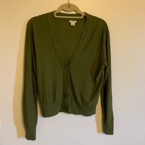 J. Crew Green Cotton Cardigan Medium